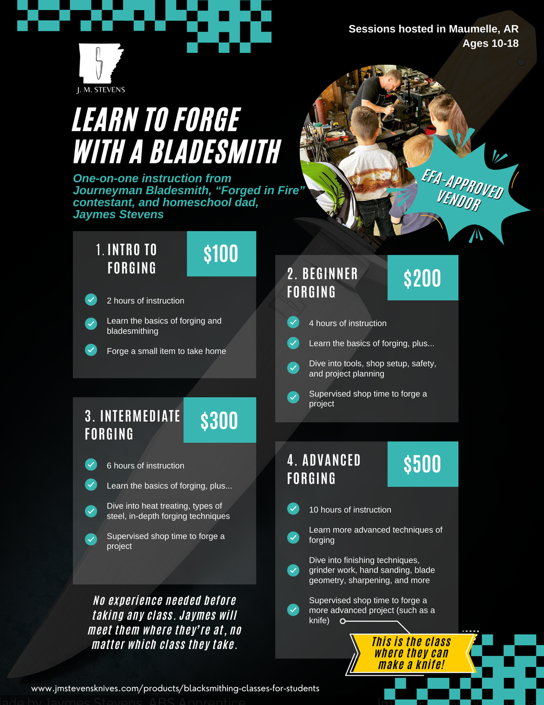Blacksmithing Classes for Students - EFA Approved